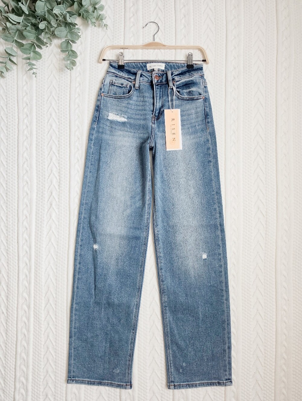 RISEN Women's Wide Leg Jeans Classic Retro Stretch Straight Medium HR 0/24 NEW - Picture 2 of 14